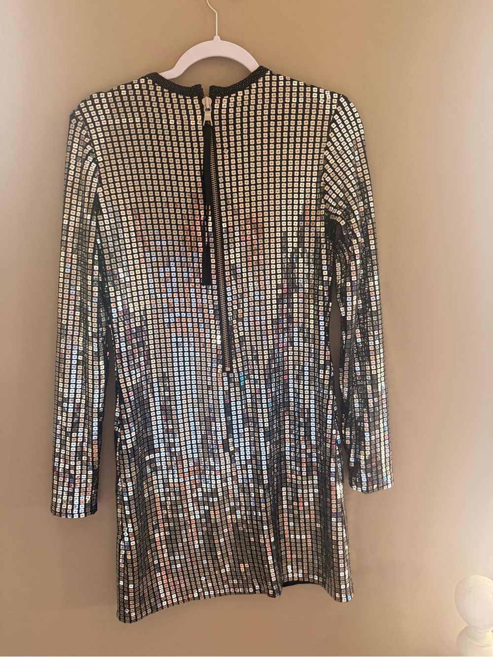 Le Superbe Silver Sequin Mirror Disc Long Sleeve Mini Dress - LG NWT MSRP $445 - Picture 5 of 5
